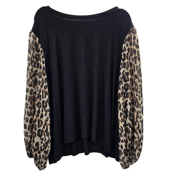 Tahari Shirt Womens 3X Black Leopard Sheer Balloon Sleeve Plus Top Blouse Luxury - Picture 1 of 7